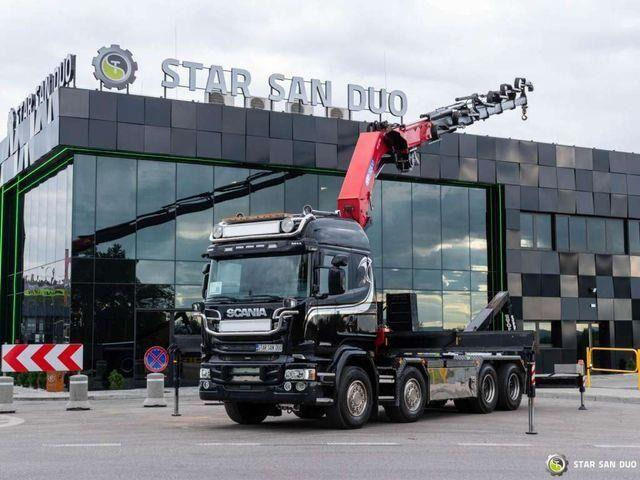 Scania R580 8x4 HMF 5020-K6, JOAB L20 5200AK Hooklift - Camion ampliroll, Camion grue: photos 3 Scania R580 8x4 HMF 5020-K6, JOAB L20 5200AK Hooklift - Camion ampliroll, Camion grue: photos 3
