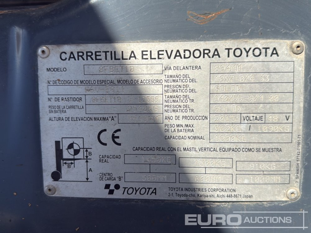Chariot élévateur électrique 2015 Toyota 8FBET18: photos 12