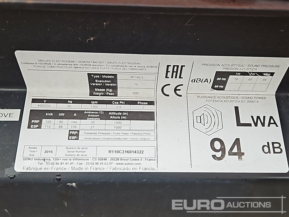 Groupe électrogène 2016 SDMO R110C3: photos 27