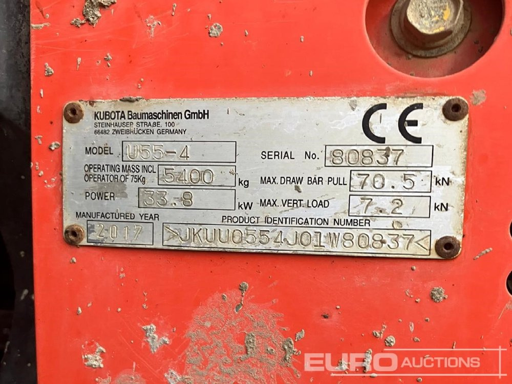 Mini pelle 2017 Kubota U55-4: photos 6