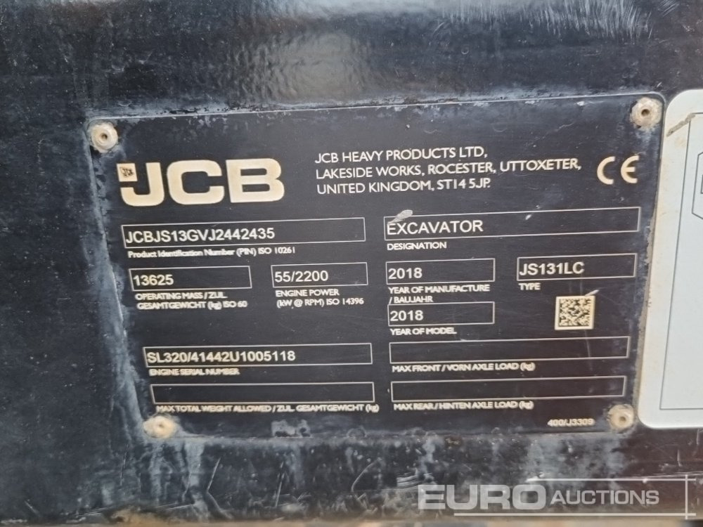 Pelle sur chenille 2018 JCB JS131LC: photos 50