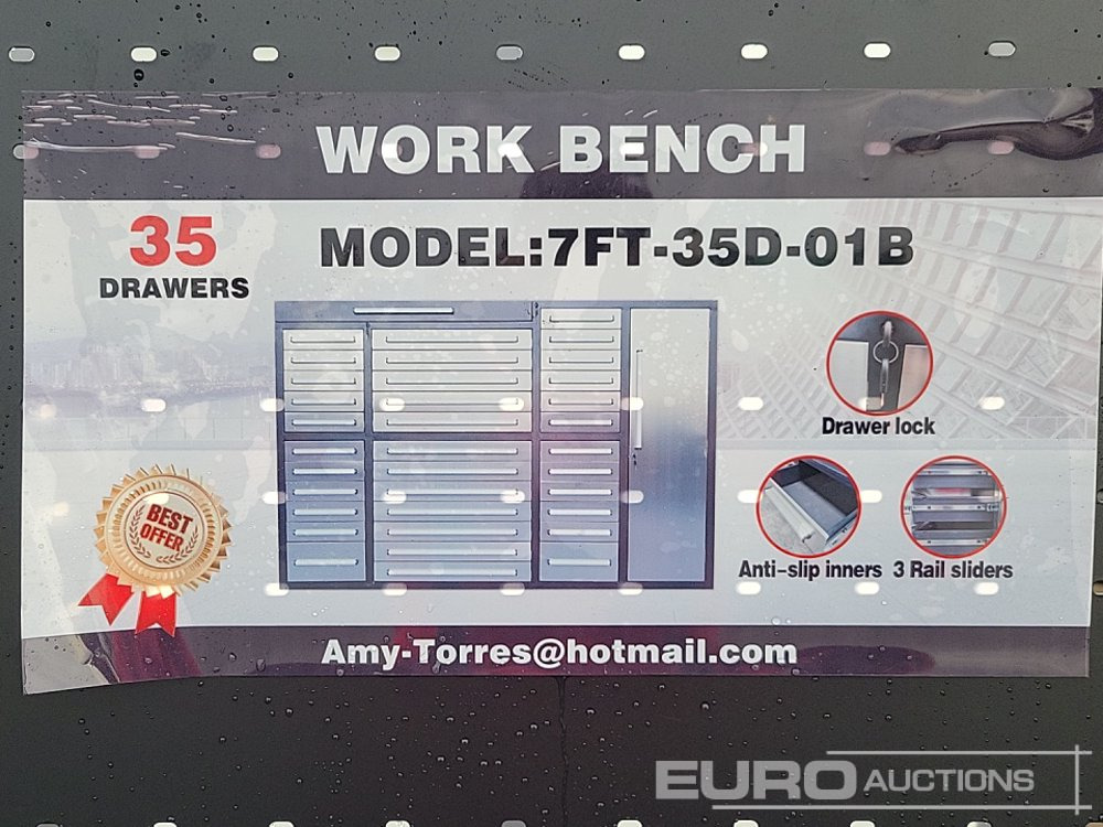 Unused 2025 7' Work Bench, 35 Drawers, 1 Cabinets - Matériel de chantier: photos 1 Unused 2025 7' Work Bench, 35 Drawers, 1 Cabinets - Matériel de chantier: photos 1