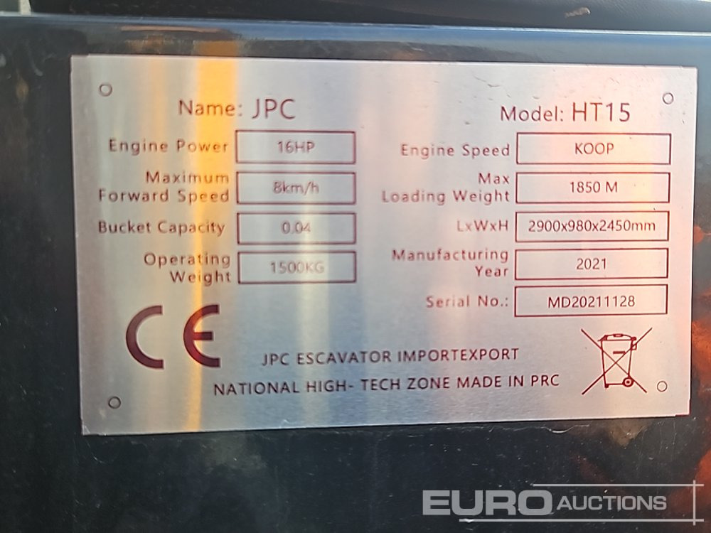 Unused JPC HT15 - Mini pelle: photos 2 Unused JPC HT15 - Mini pelle: photos 2