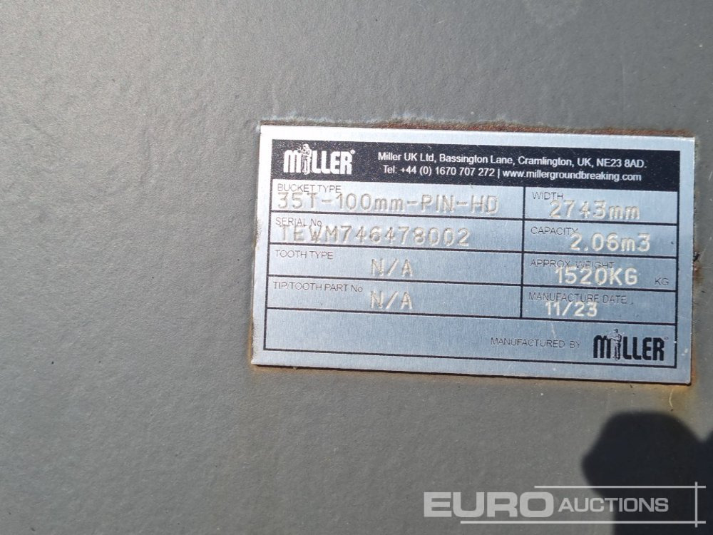 Godet neuf Unused Miller 108" Ditching Bucket 100mm Pin to suit 40 Ton Excavator: photos 13