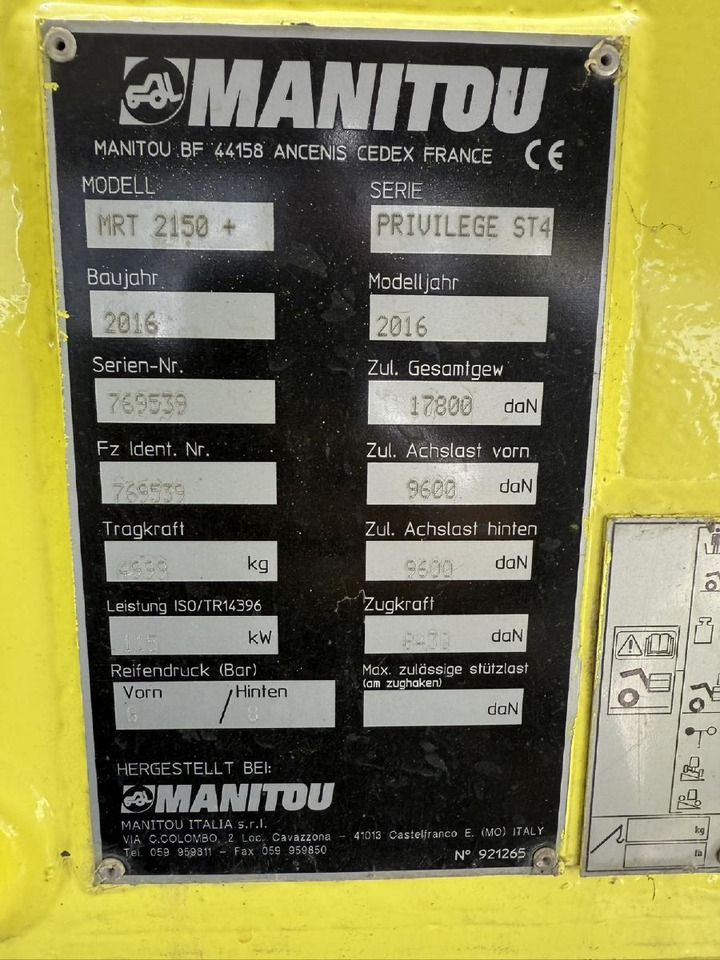 Chariot télescopique Manitou MRT 2150 Privilege + | Winde | Funk etc.: photos 8